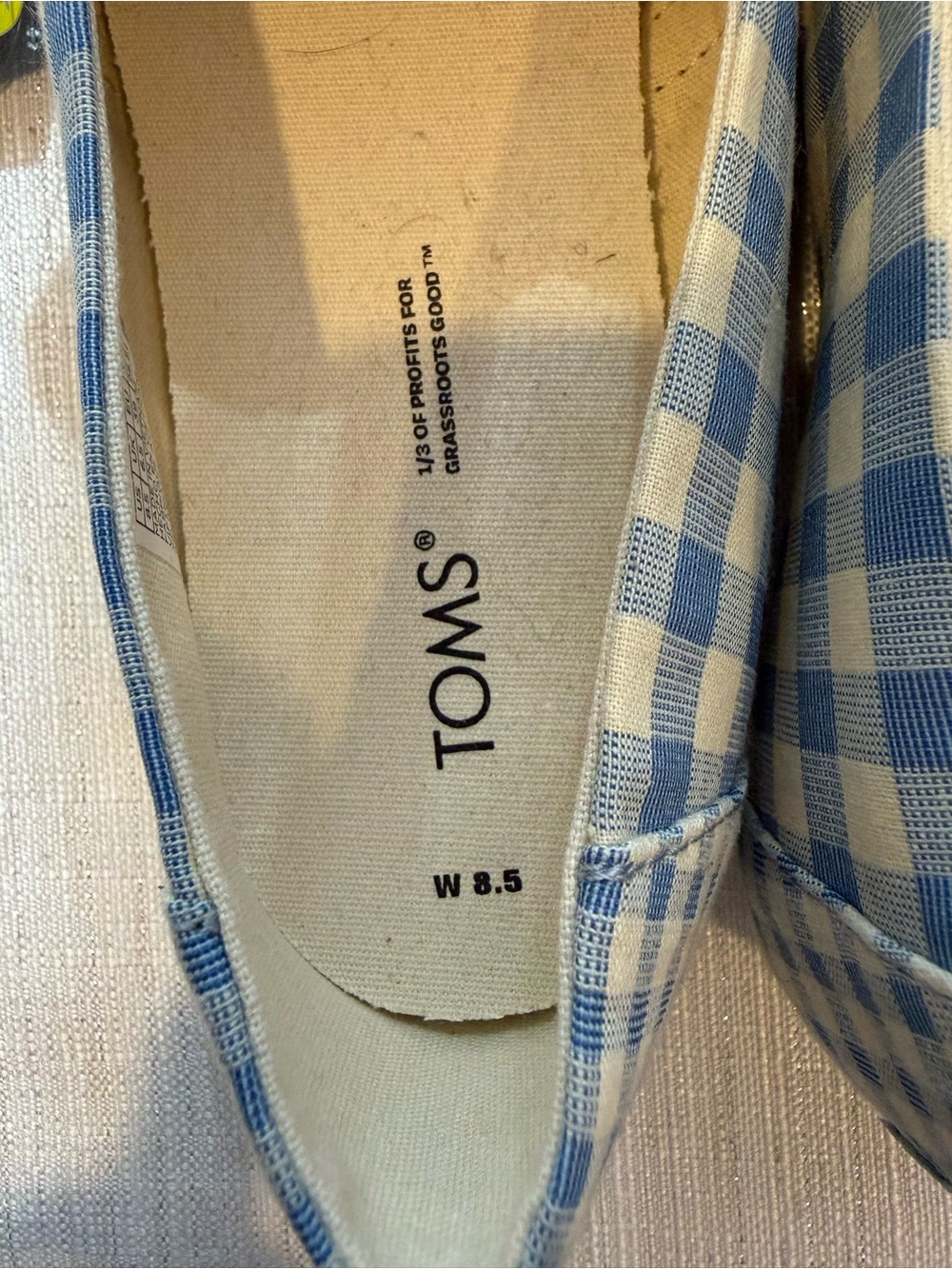 TOMS Alpargata Blue Gingham Check Shoes Size 8.5 NWT - Picture 3 of 7